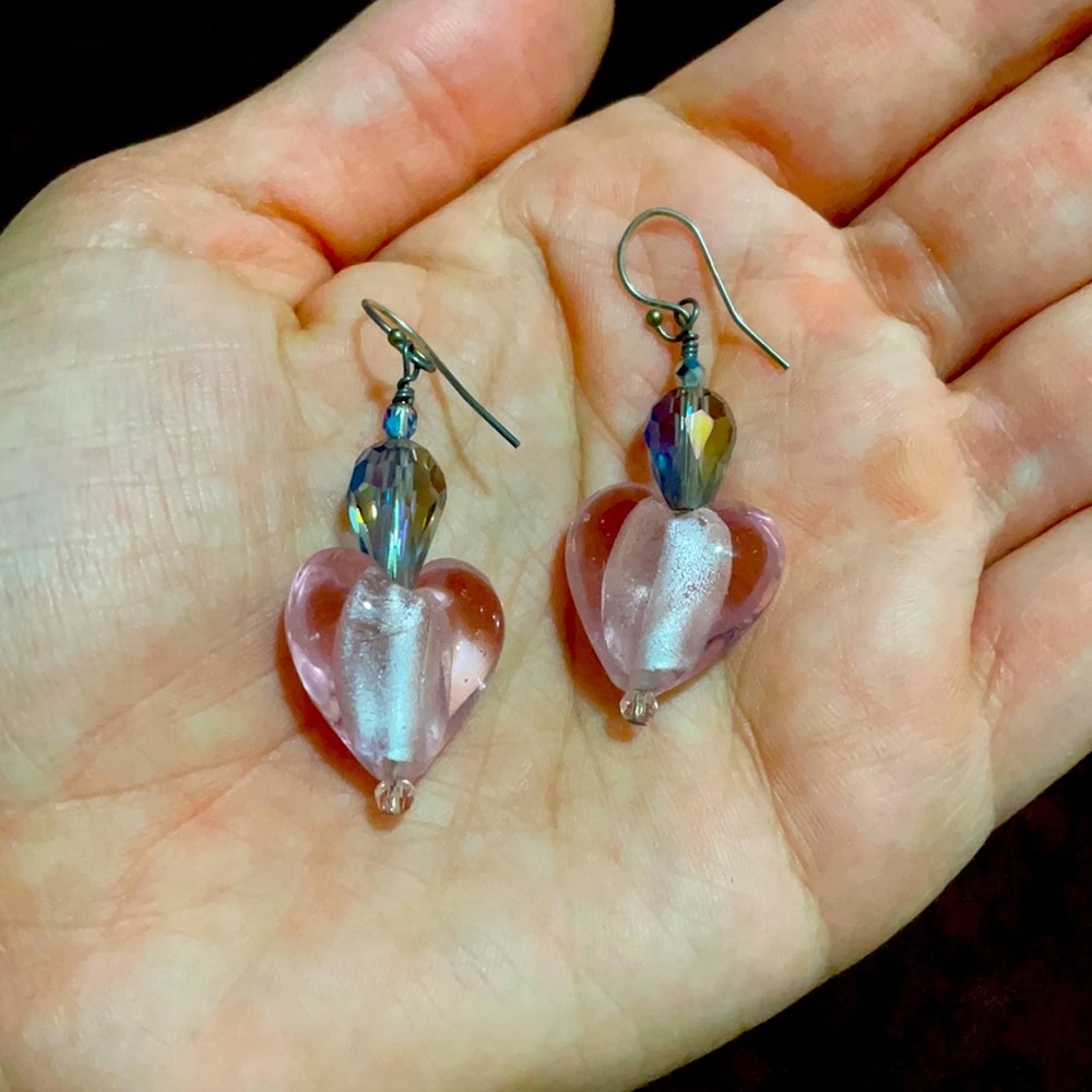 Glass heart shaped earrings